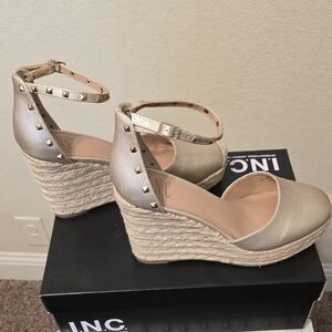 INC International Concepts Women's Studded Gold Wedges